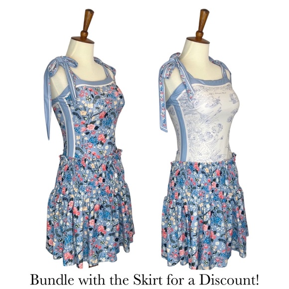 Retro Blue and White Floral Reversible Swimsuit with Shoulder Ties - Picture 13 of 16